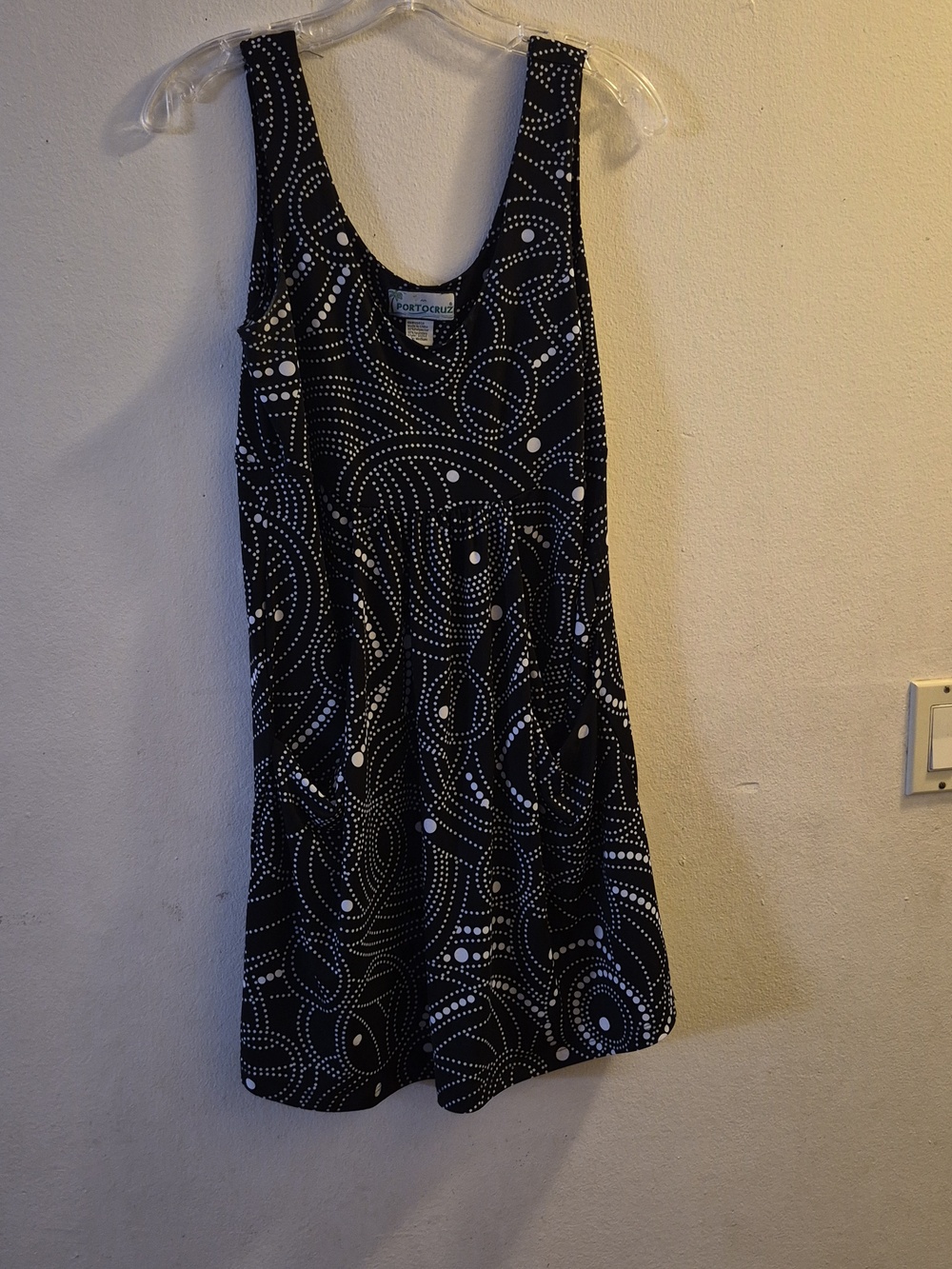 Porto Cruz Black & White Printed Mini Tank Dress